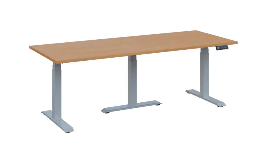 FLEXIMEET 200-80 výškově nastavitelný stůl, kovová podnož stříbrná, deska 25 mm, široký 2000 mm, buk royal